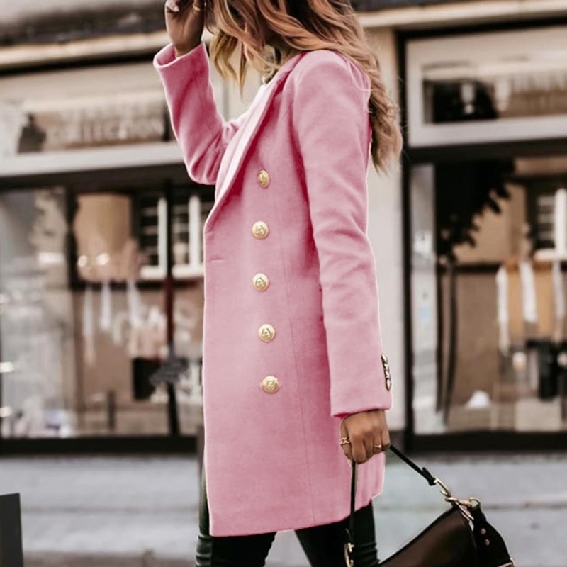 Wool Coat Peacoat - 652F Dames herfst-winterwollen jassen Midi Peacoat-trenchcoats