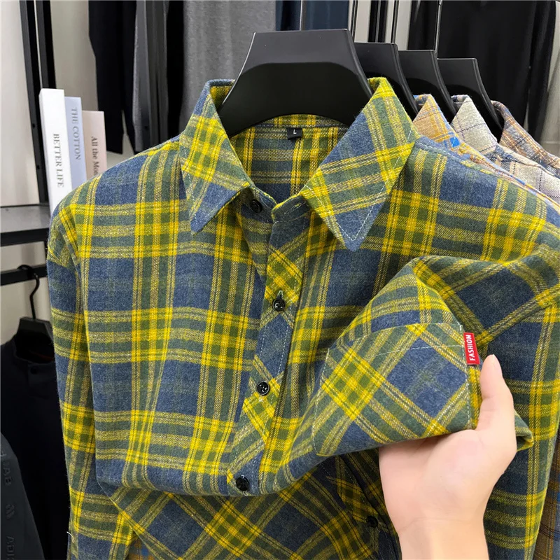 Flannel Shirt Lined - Heren lange retro geruite flanellen overhemden